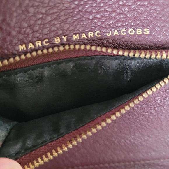 MARC JACOBS Logo Medium Trifold Wallet Compact Solid Purple Leather 3in1 - Picture 10 of 12